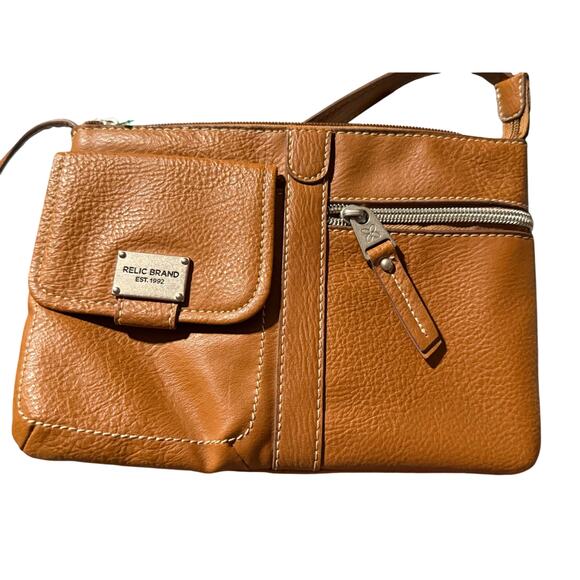Relic Brand Pebbled Caramel Tan Organizer Crossbody Bag, Built In Card Slots - Picture 2 of 9